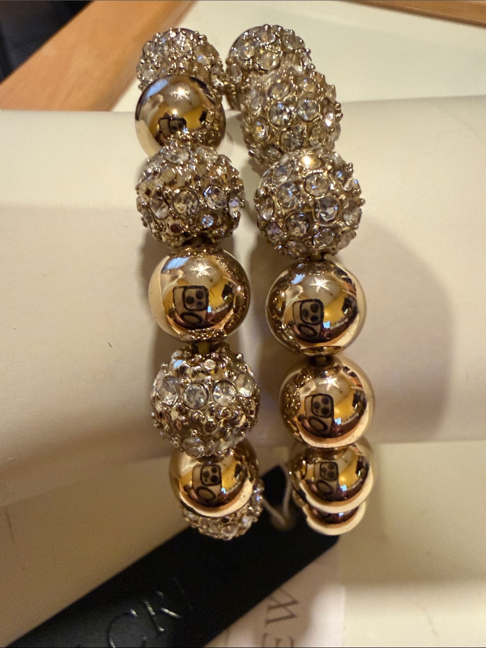 J. Crew Factory Gold Crystal Pave Bead Stretch Bracelets
